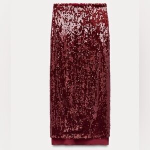 ZARA WOMANS HIGH-WAIST ZW COLLECTION SEQUIN MIDI SKIRT